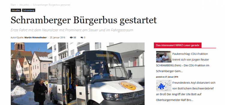 NRWZ Artikel: Schramberg Bürgerbus gestartet
